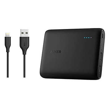 شارژر همراه انکر مدل A1214 PowerCore ظرفیت 10400 میلی آمپر ساعت به همراه کابل تبدیل USB به لایتنینگ انکر مدل A8111 PowerLine به طول 90 سانتی متر